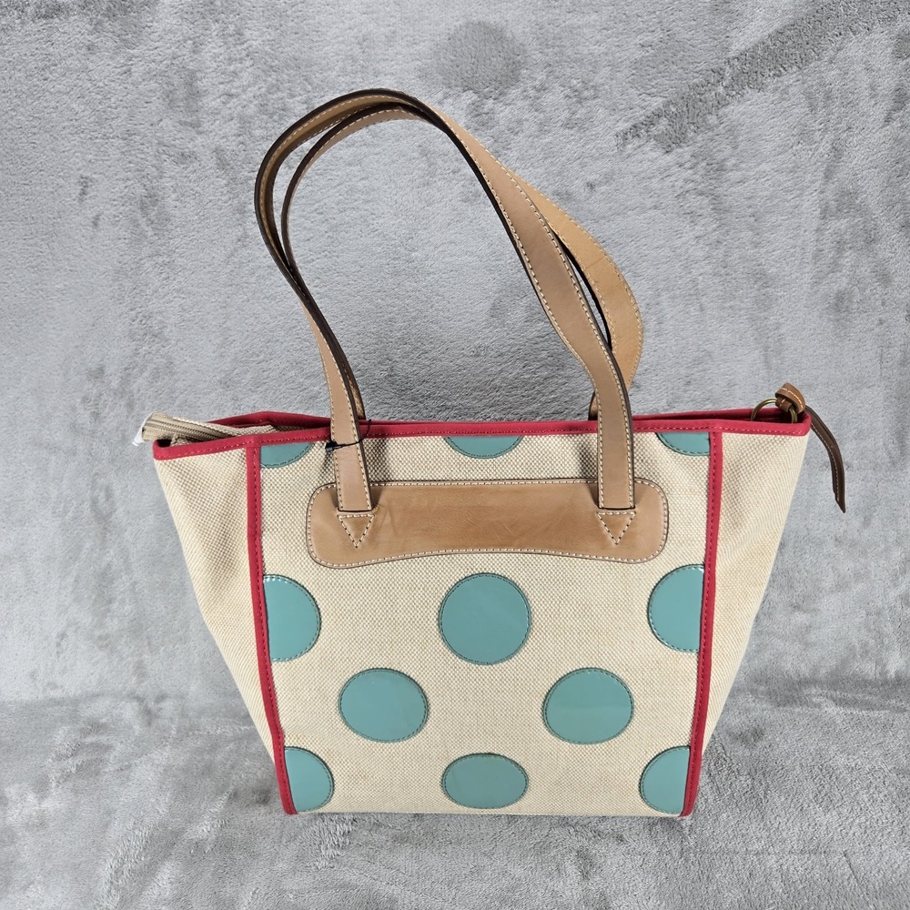 Fossil Key Per Shopper Tote Womens Large Aqua Woven Polka Dot New - Picture 2 of 13